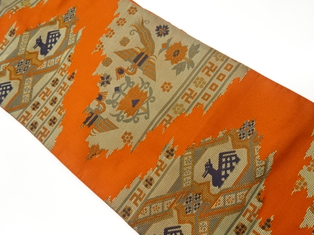 リサイクル　抽象鳳凰に草花・有栖川模様織出し名古屋帯